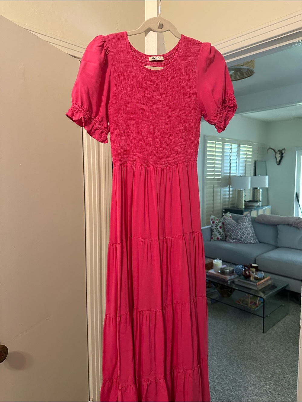 Zara Hot Pink Puff Sleeve Maxi Dress